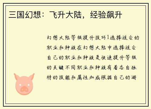 三国幻想：飞升大陆，经验飙升